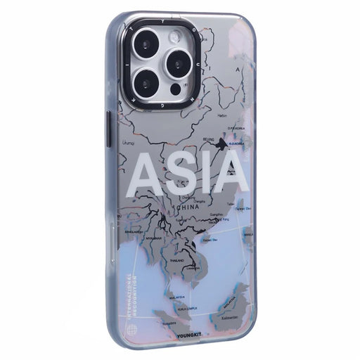YOUNGKIT Global Series for iPhone 16 Pro Magnetic Case IMD Map Design PC+TPU Phone Cover - Aisa - 1