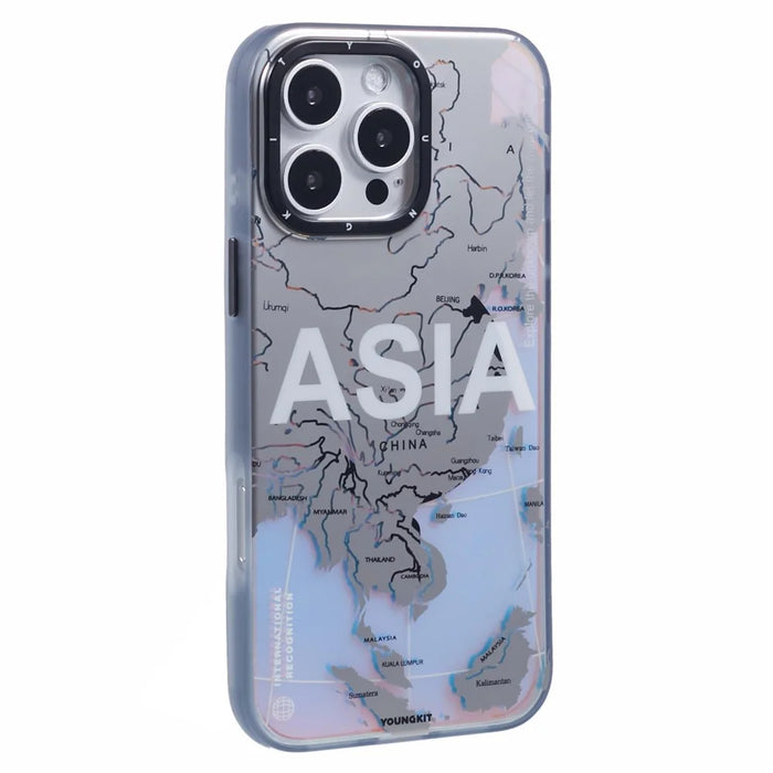 YOUNGKIT Global Series for iPhone 16 Pro Magnetic Case IMD Map Design PC+TPU Phone Cover - Aisa - 1