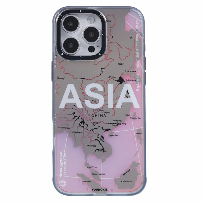 YOUNGKIT Global Series for iPhone 16 Pro Magnetic Case IMD Map Design PC+TPU Phone Cover - Aisa - 3