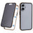 For iPhone 16 Anti-Spy Case Magnetic Metal Frame + Double-Sided Tempered Glass Phone Cover - Gold - 1