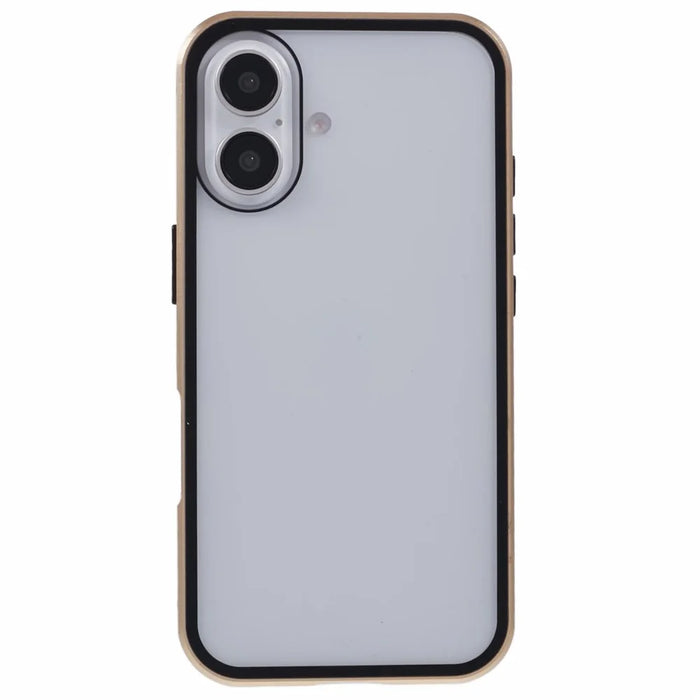 For iPhone 16 Anti-Spy Case Magnetic Metal Frame + Double-Sided Tempered Glass Phone Cover - Gold - 2