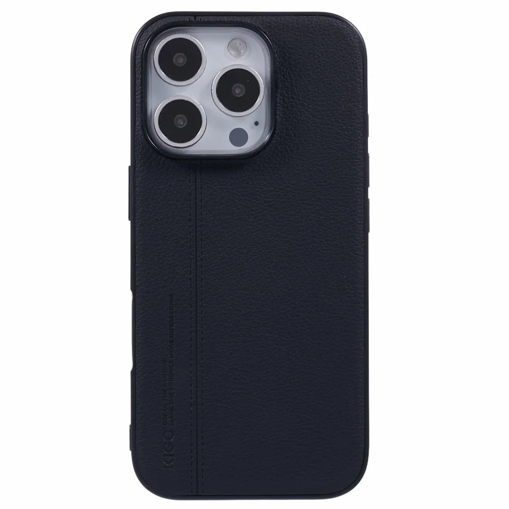 KIGC For iPhone 15 Pro Case Litchi Texture Leather Coated PC+TPU Phone Cover - Black - 3
