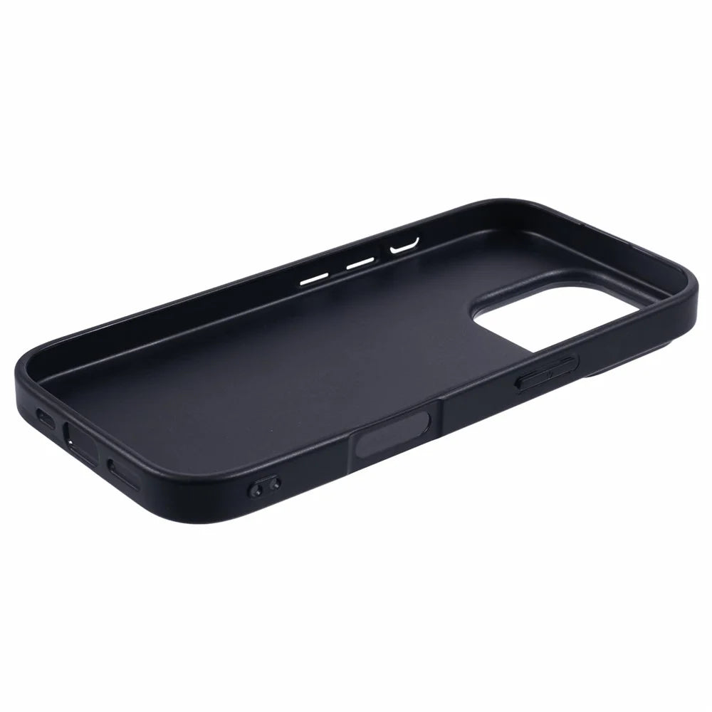 KIGC For iPhone 15 Pro Case Litchi Texture Leather Coated PC+TPU Phone Cover - Black - 4