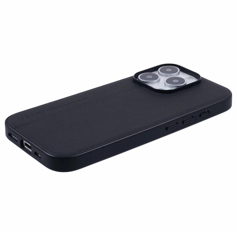 KIGC For iPhone 15 Pro Case Litchi Texture Leather Coated PC+TPU Phone Cover - Black - 5