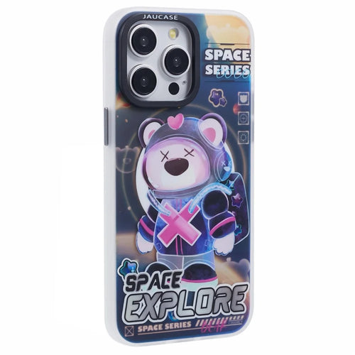 JAUCASE For iPhone 15 Pro Max Case Compatible with MagSafe Bear Pattern PC+TPU Matte Phone Cover - Space Explore Bear - 1