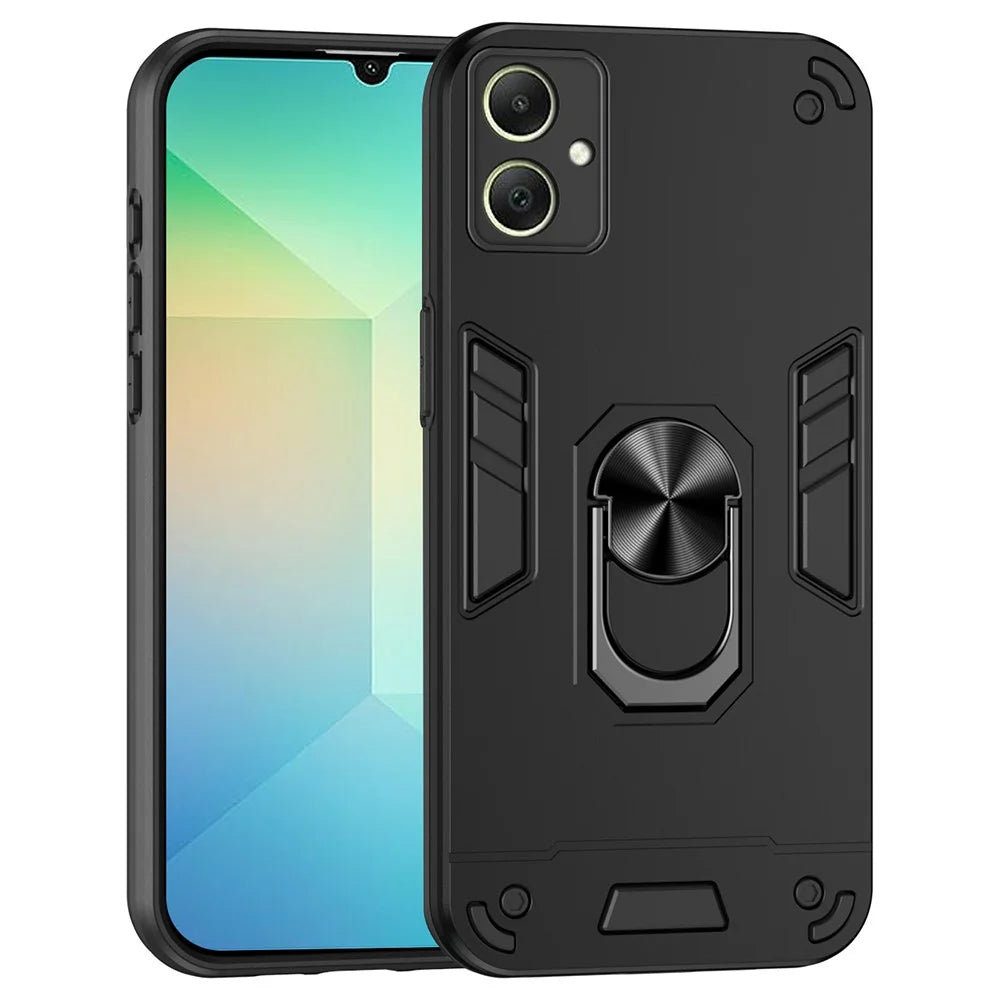 For Samsung Galaxy A06 4G Case PC+TPU Drop Defend Phone Cover with Ring Kickstand - Black - 1
