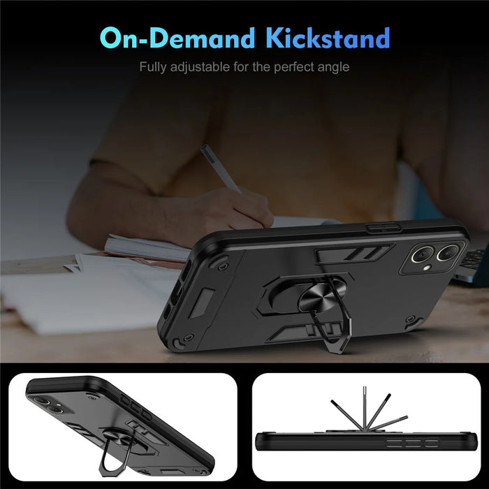 For Samsung Galaxy A06 4G Case PC+TPU Drop Defend Phone Cover with Ring Kickstand - Black - 2