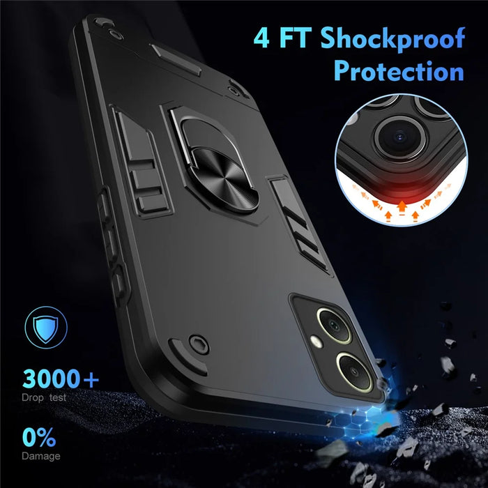 For Samsung Galaxy A06 4G Case PC+TPU Drop Defend Phone Cover with Ring Kickstand - Black - 5