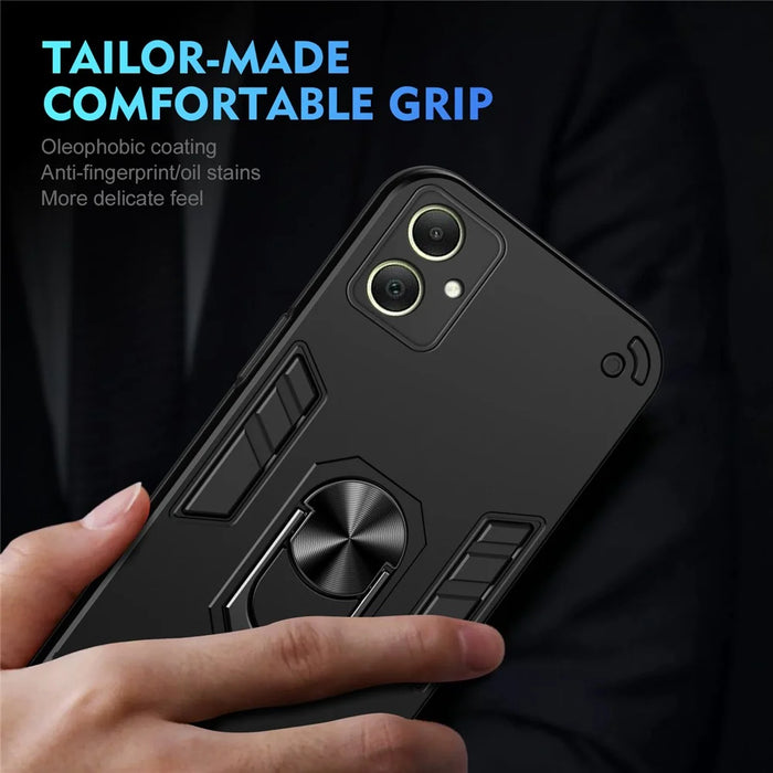 For Samsung Galaxy A06 4G Case PC+TPU Drop Defend Phone Cover with Ring Kickstand - Black - 6