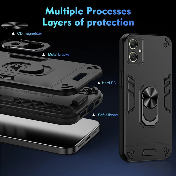 For Samsung Galaxy A06 4G Case PC+TPU Drop Defend Phone Cover with Ring Kickstand - Black - 7