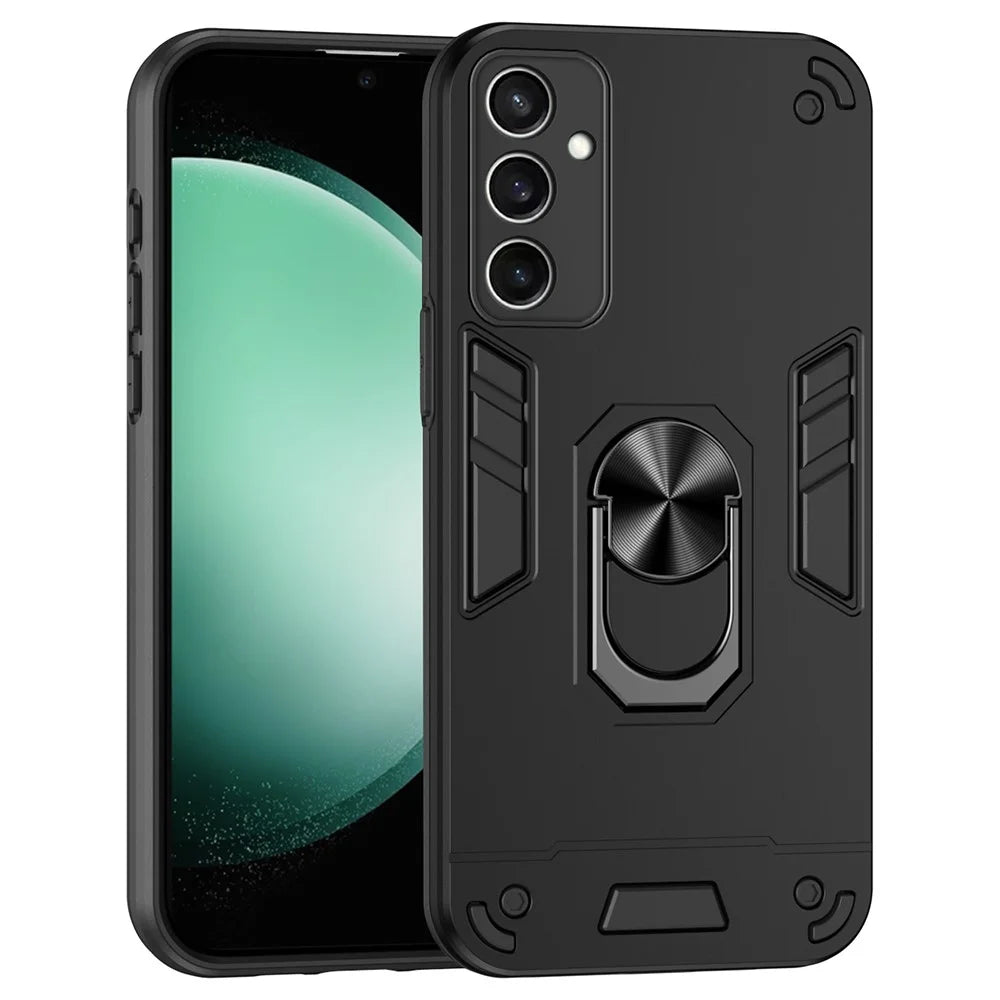 For Samsung Galaxy S24 FE Case PC+TPU Drop Defend Phone Cover with Ring Kickstand - Black - 1