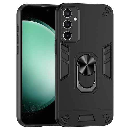 For Samsung Galaxy S24 FE Case PC+TPU Drop Defend Phone Cover with Ring Kickstand - Black - 1