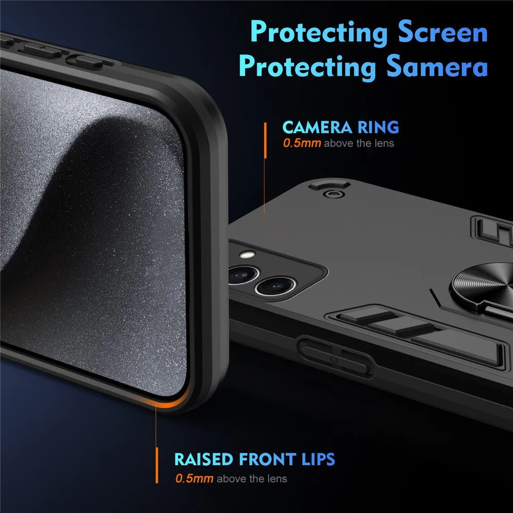 For Samsung Galaxy S24 FE Case PC+TPU Drop Defend Phone Cover with Ring Kickstand - Black - 4