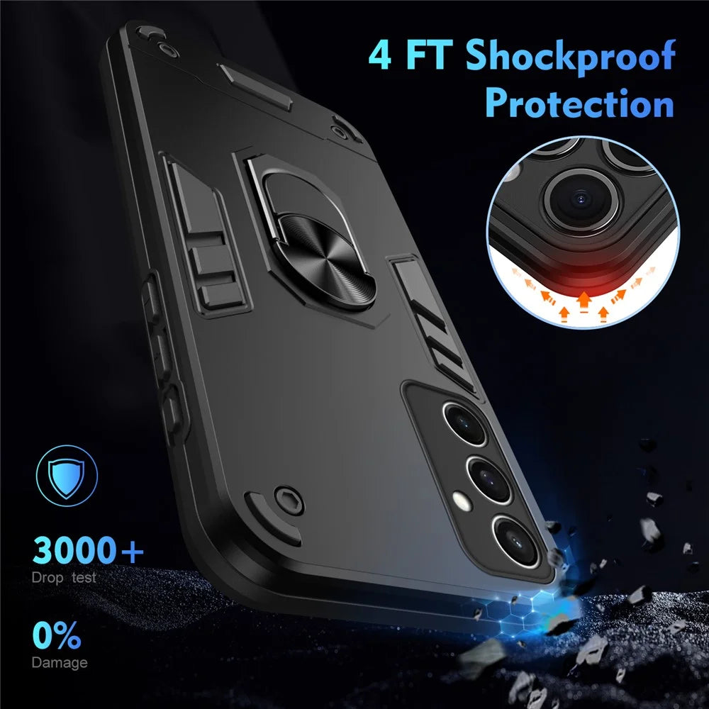 For Samsung Galaxy S24 FE Case PC+TPU Drop Defend Phone Cover with Ring Kickstand - Black - 5