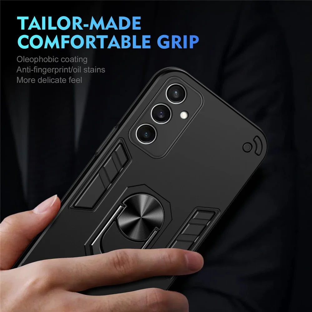 For Samsung Galaxy S24 FE Case PC+TPU Drop Defend Phone Cover with Ring Kickstand - Black - 6