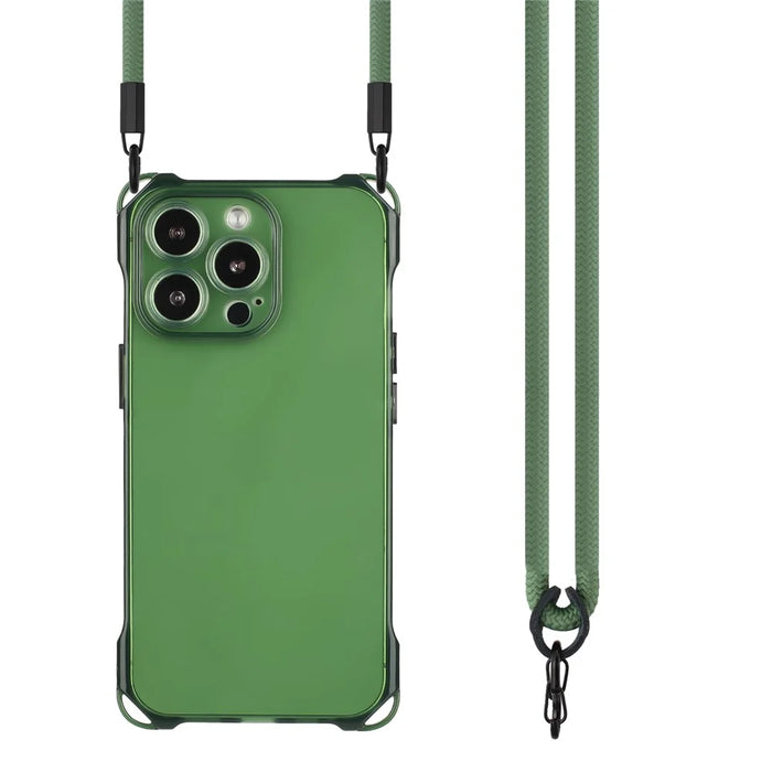 For iPhone 16 Pro Max TPU Case Four Corner Drop-Proof Back Cover with Long Strap - Army Green - 2