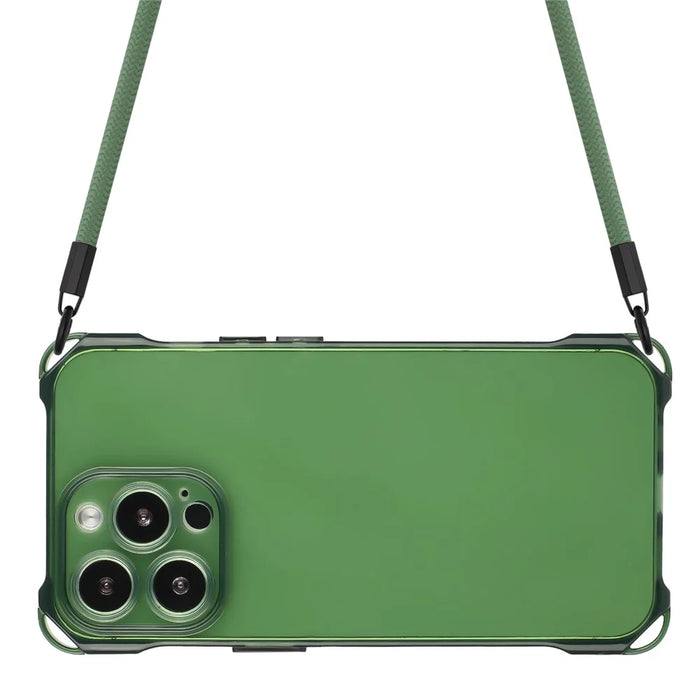 For iPhone 16 Pro Max TPU Case Four Corner Drop-Proof Back Cover with Long Strap - Army Green - 3