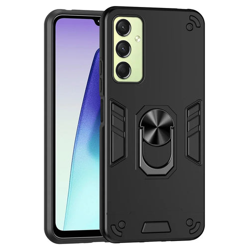 For Samsung Galaxy A16 5G / A16 4G Case PC+TPU Drop Defend Phone Cover with Ring Kickstand - Black - 1