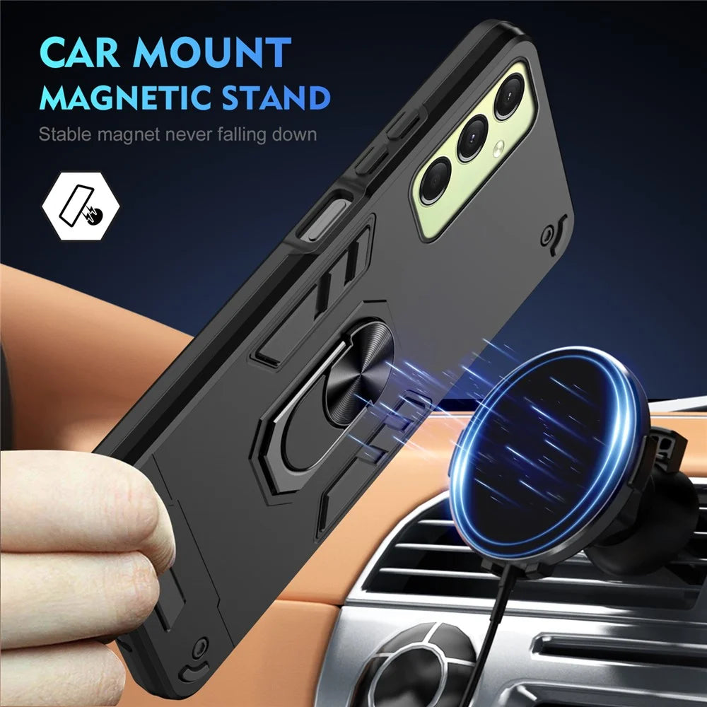 For Samsung Galaxy A16 5G / A16 4G Case PC+TPU Drop Defend Phone Cover with Ring Kickstand - Black - 2