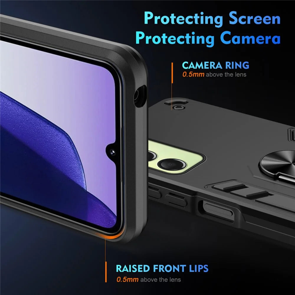 For Samsung Galaxy A16 5G / A16 4G Case PC+TPU Drop Defend Phone Cover with Ring Kickstand - Black - 3