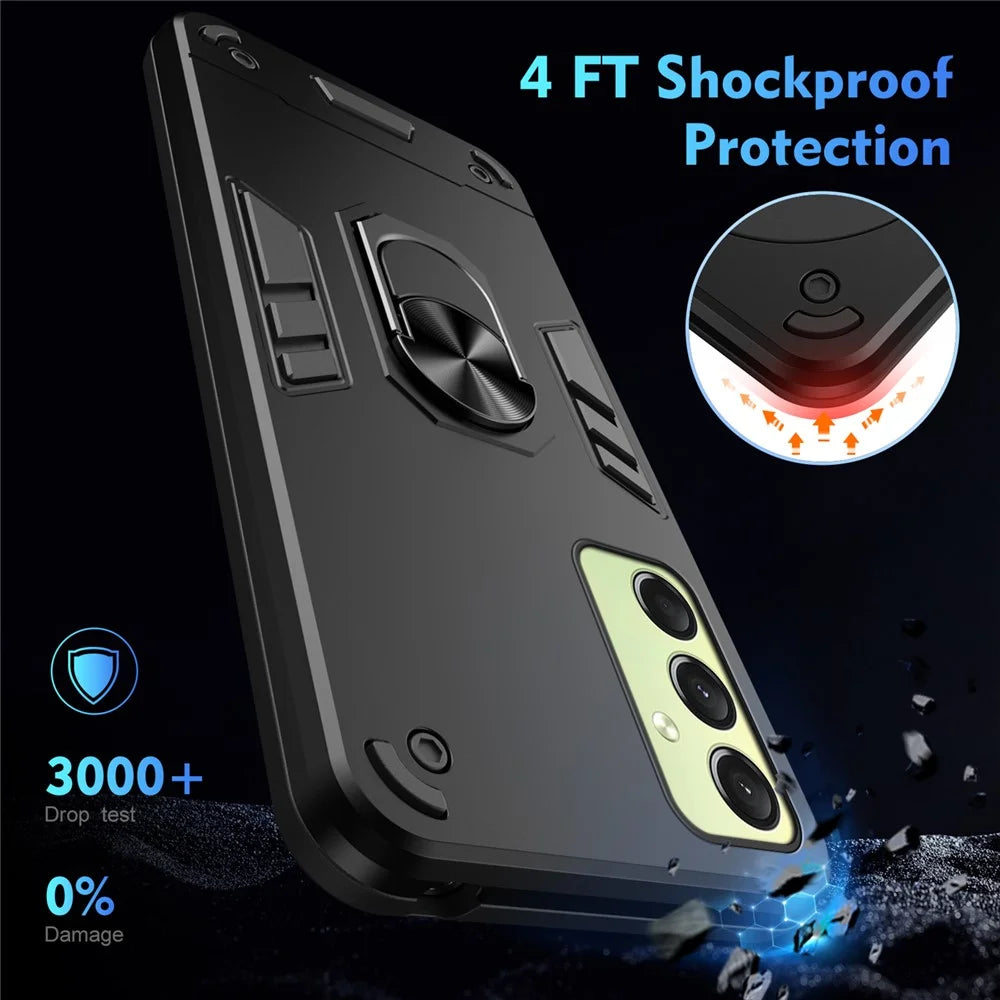 For Samsung Galaxy A16 5G / A16 4G Case PC+TPU Drop Defend Phone Cover with Ring Kickstand - Black - 4