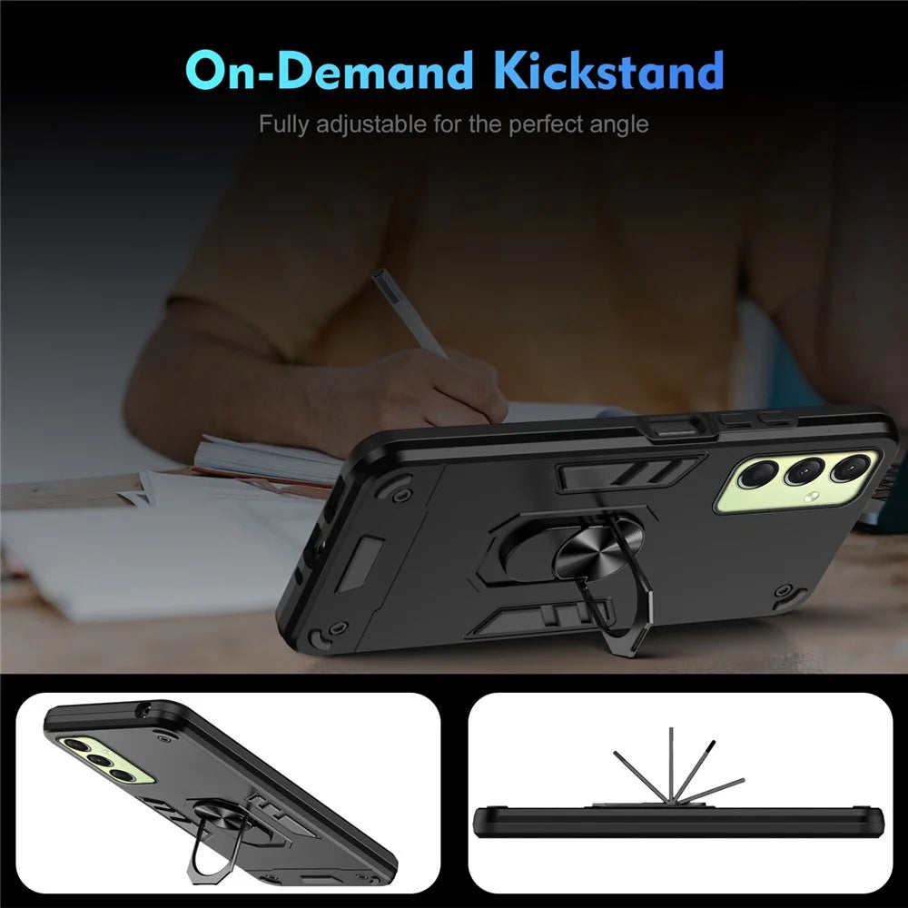 For Samsung Galaxy A16 5G / A16 4G Case PC+TPU Drop Defend Phone Cover with Ring Kickstand - Black - 6