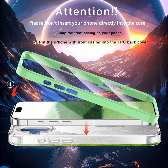 For iPhone 16 Case Gradient Feather Pattern PC+TPU Phone Cover Built-In PET Screen Film - Green - 3