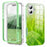 For iPhone 16 Plus Case Gradient Feather Pattern PC+TPU Phone Cover Built-In PET Screen Film - Green - 1