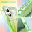 For iPhone 16 Plus Case Gradient Feather Pattern PC+TPU Phone Cover Built-In PET Screen Film - Green - 4