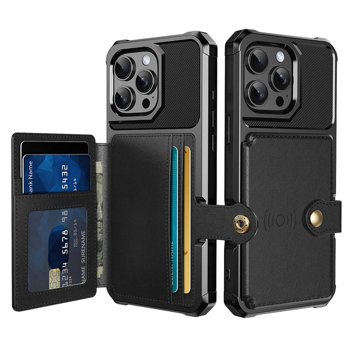 ZM03 For iPhone 16 Pro Max Case with Card Holder PU Leather+TPU Phone Back Cover - Black - 1