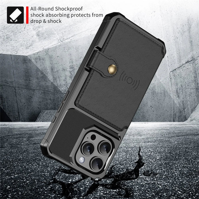 ZM03 For iPhone 16 Pro Max Case with Card Holder PU Leather+TPU Phone Back Cover - Black - 4