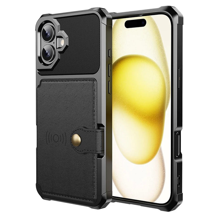 ZM03 For iPhone 16 Plus Case with Card Holder PU Leather+TPU Phone Back Cover - Black - 2