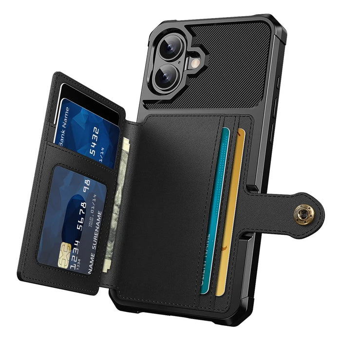 ZM03 For iPhone 16 Plus Case with Card Holder PU Leather+TPU Phone Back Cover - Black - 3