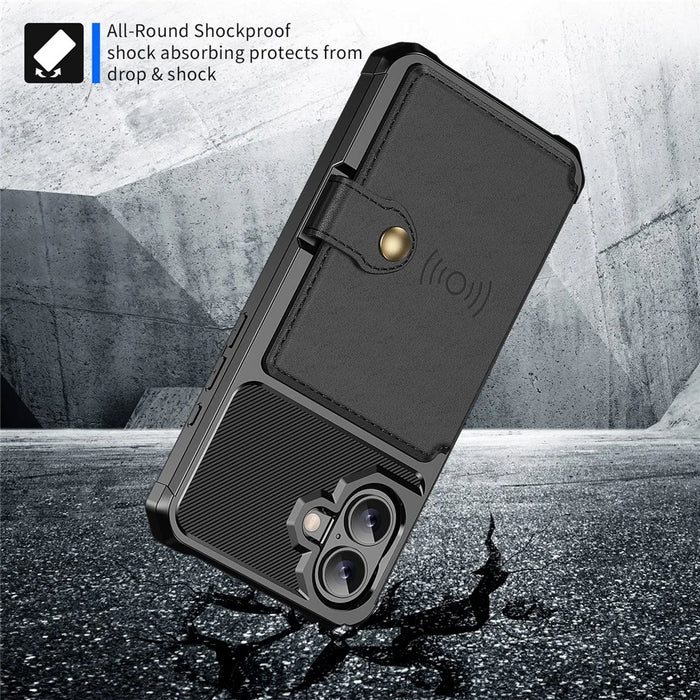 ZM03 For iPhone 16 Plus Case with Card Holder PU Leather+TPU Phone Back Cover - Black - 4