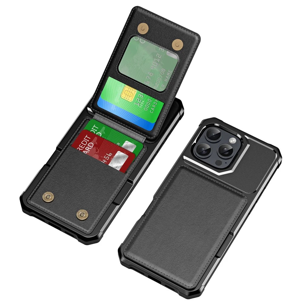 ZM11 For iPhone 16 Pro Max Case Card Slot Kickstand PU+TPU Phone Cover - Black - 2