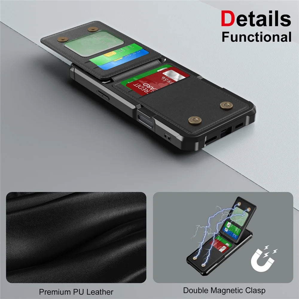 ZM11 For iPhone 16 Pro Max Case Card Slot Kickstand PU+TPU Phone Cover - Black - 7