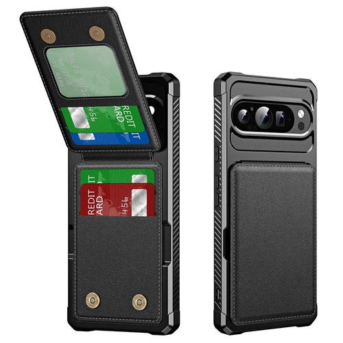 ZM11 For Google Pixel 9 Pro XL Case Card Slot Kickstand PU+TPU Phone Cover - Black - 1