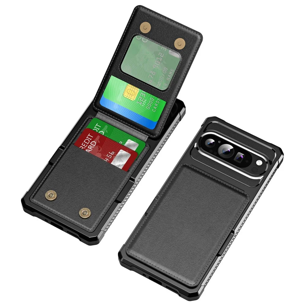 ZM11 For Google Pixel 9 Pro XL Case Card Slot Kickstand PU+TPU Phone Cover - Black - 2