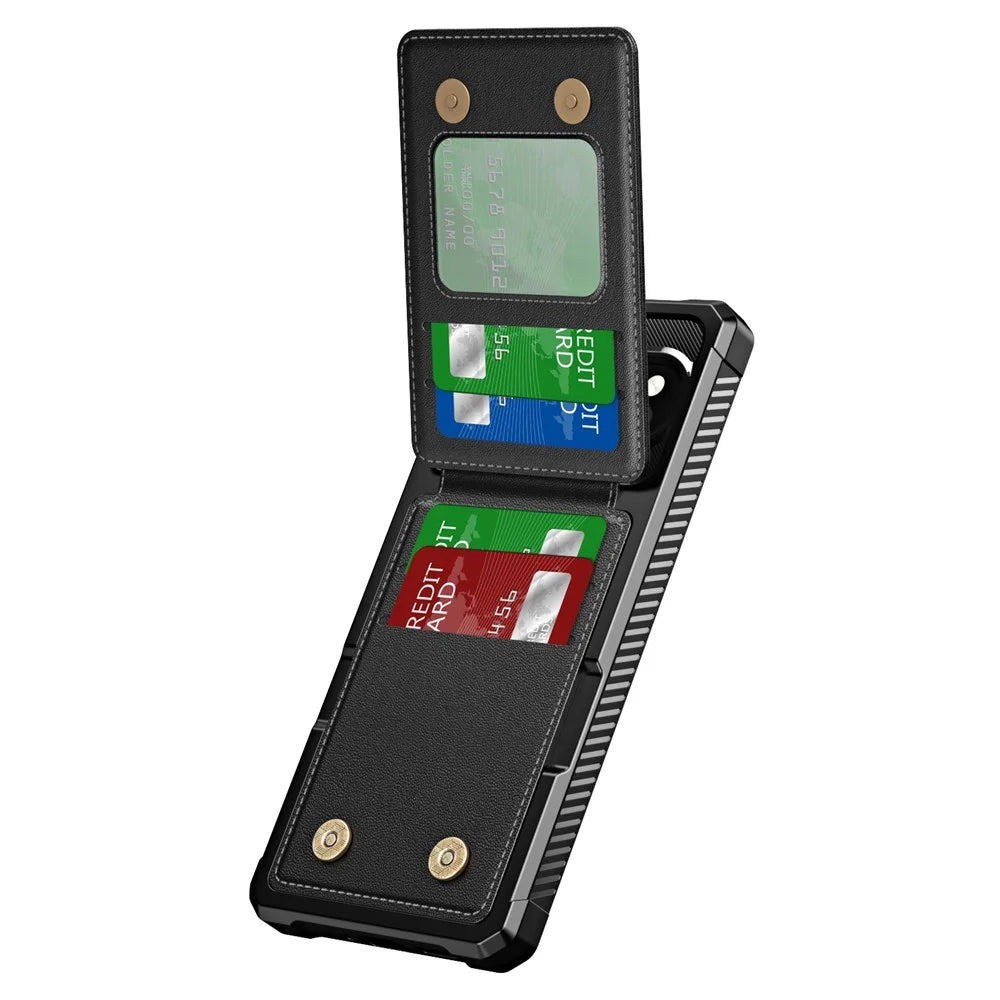 ZM11 For Google Pixel 9 Pro XL Case Card Slot Kickstand PU+TPU Phone Cover - Black - 3