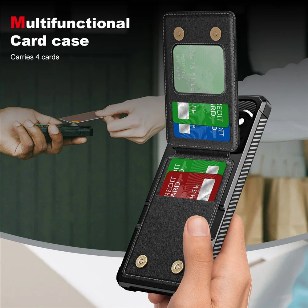ZM11 For Google Pixel 9 Pro XL Case Card Slot Kickstand PU+TPU Phone Cover - Black - 4