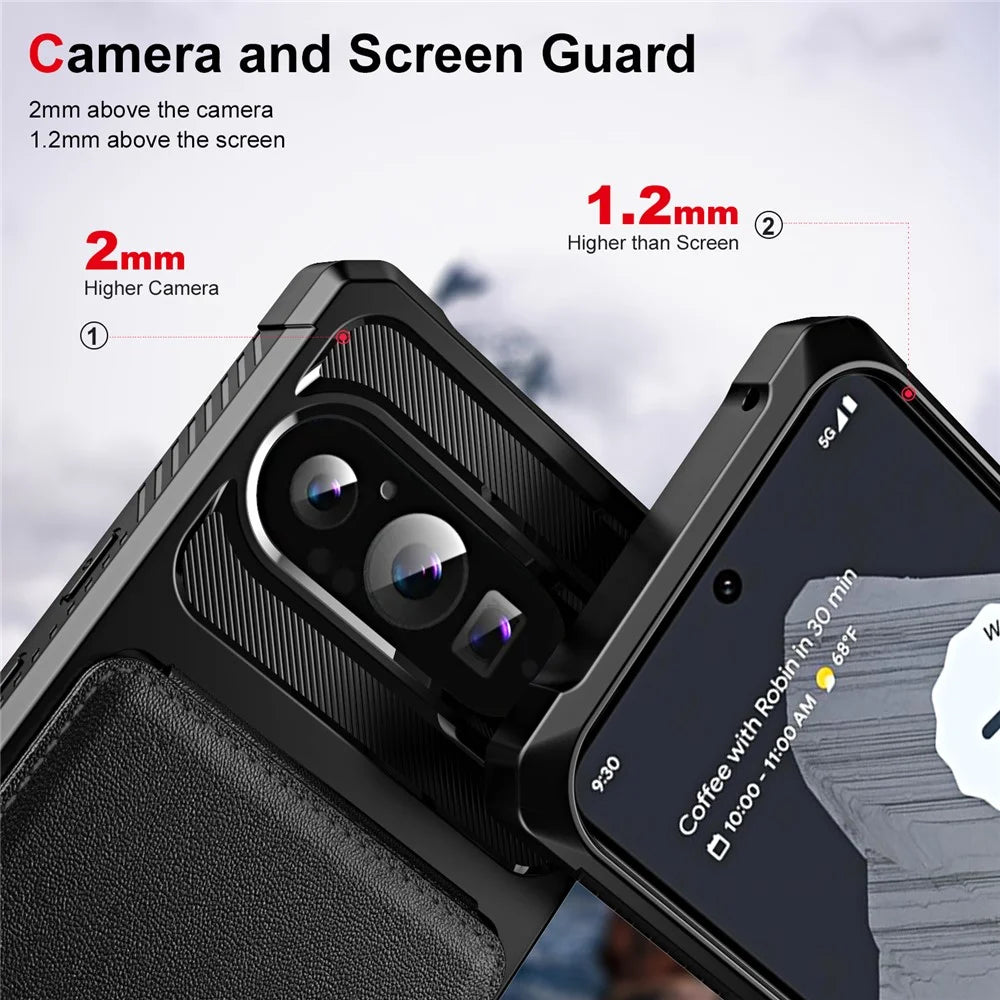 ZM11 For Google Pixel 9 Pro XL Case Card Slot Kickstand PU+TPU Phone Cover - Black - 5