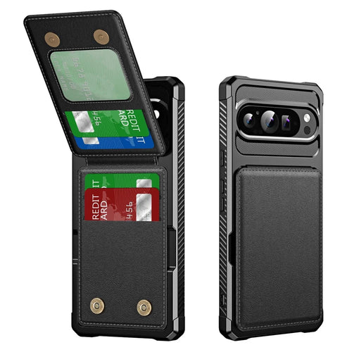 ZM11 For Google Pixel 9 Pro  /  9 Case Card Slot Kickstand PU+TPU Phone Cover - Black - 1