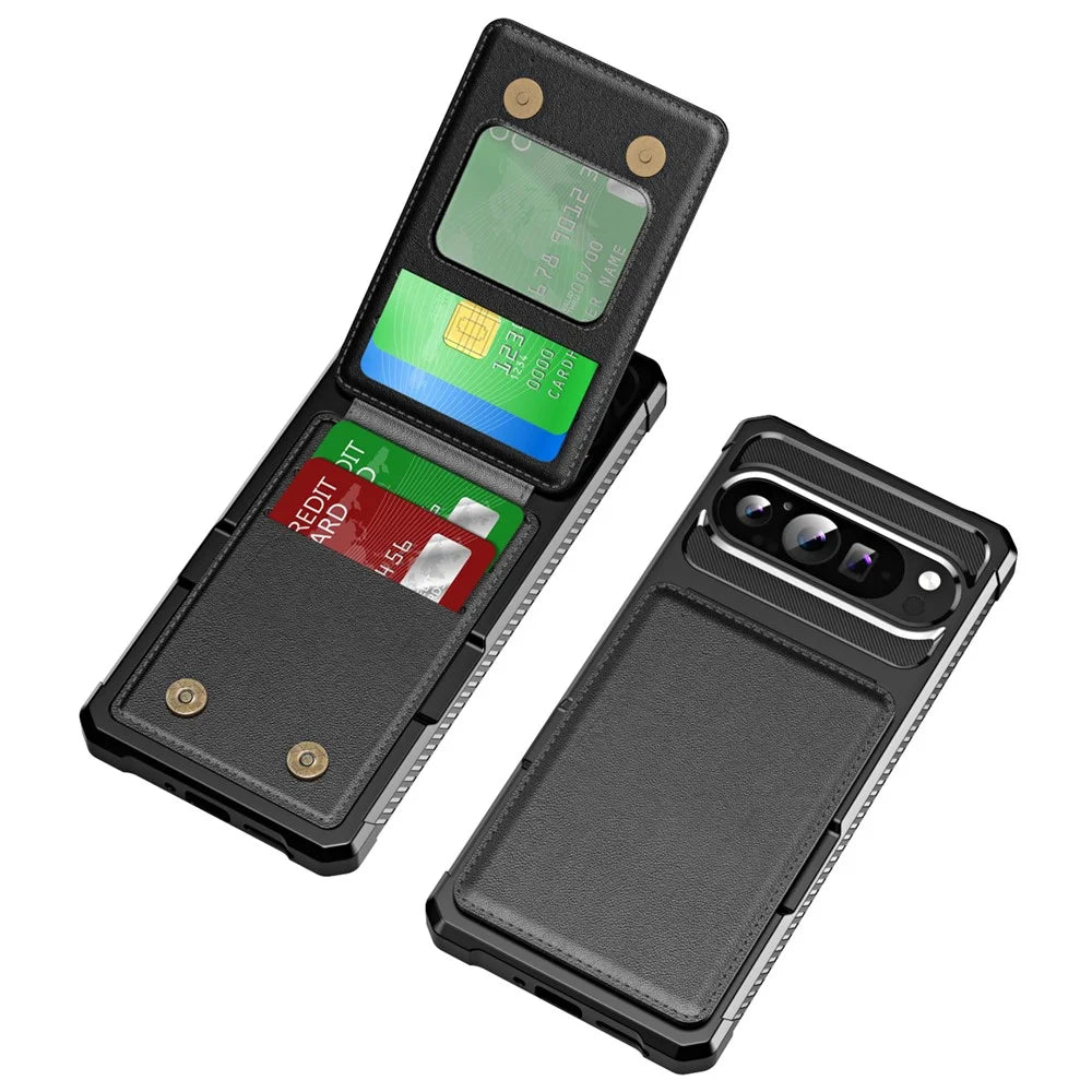 ZM11 For Google Pixel 9 Pro  /  9 Case Card Slot Kickstand PU+TPU Phone Cover - Black - 2