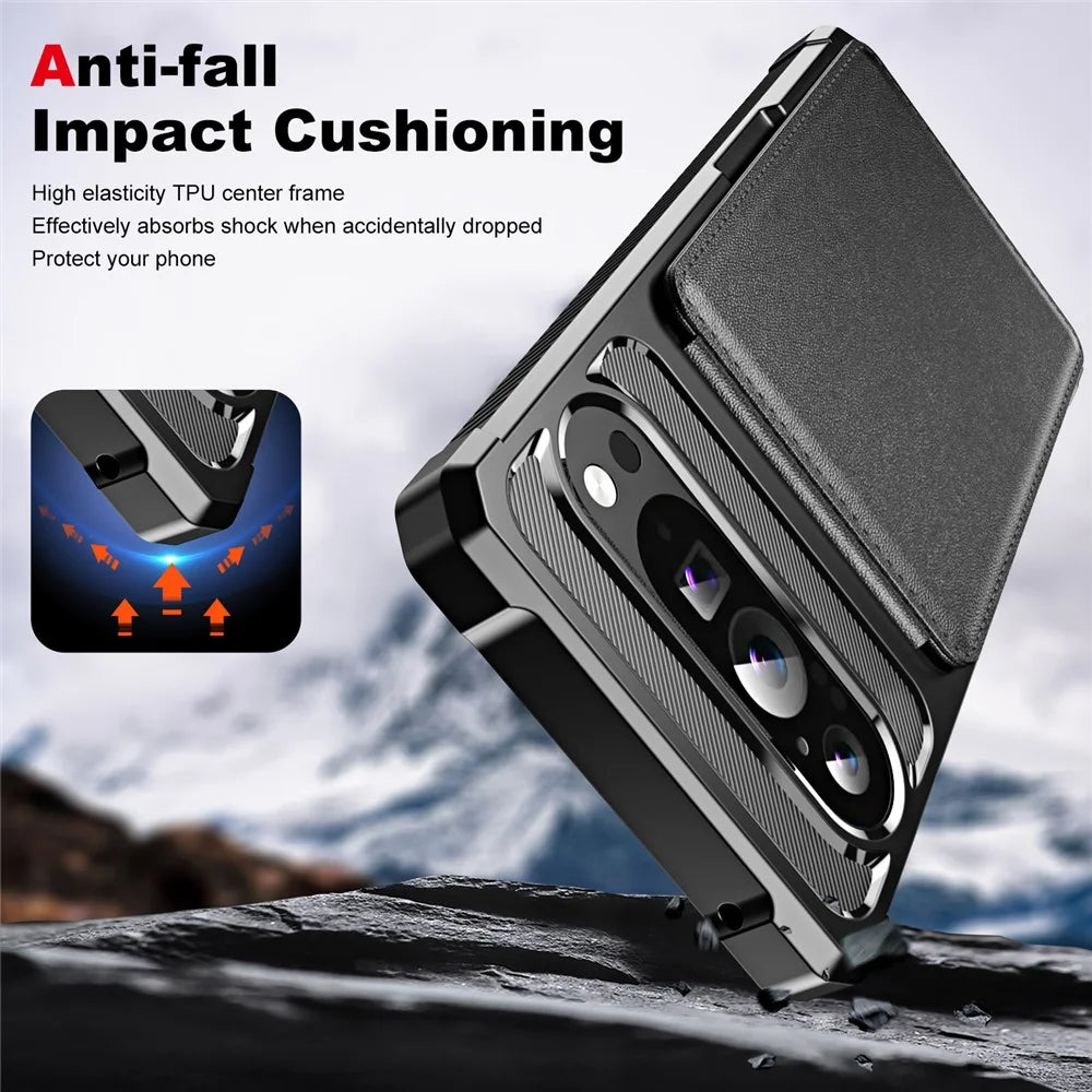 ZM11 For Google Pixel 9 Pro  /  9 Case Card Slot Kickstand PU+TPU Phone Cover - Black - 6