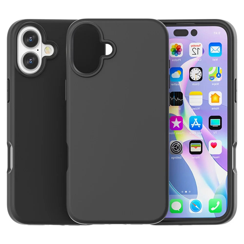 For iPhone 16 Case TPU + PC Matte Translucent Phone Back Cover - Black - 1