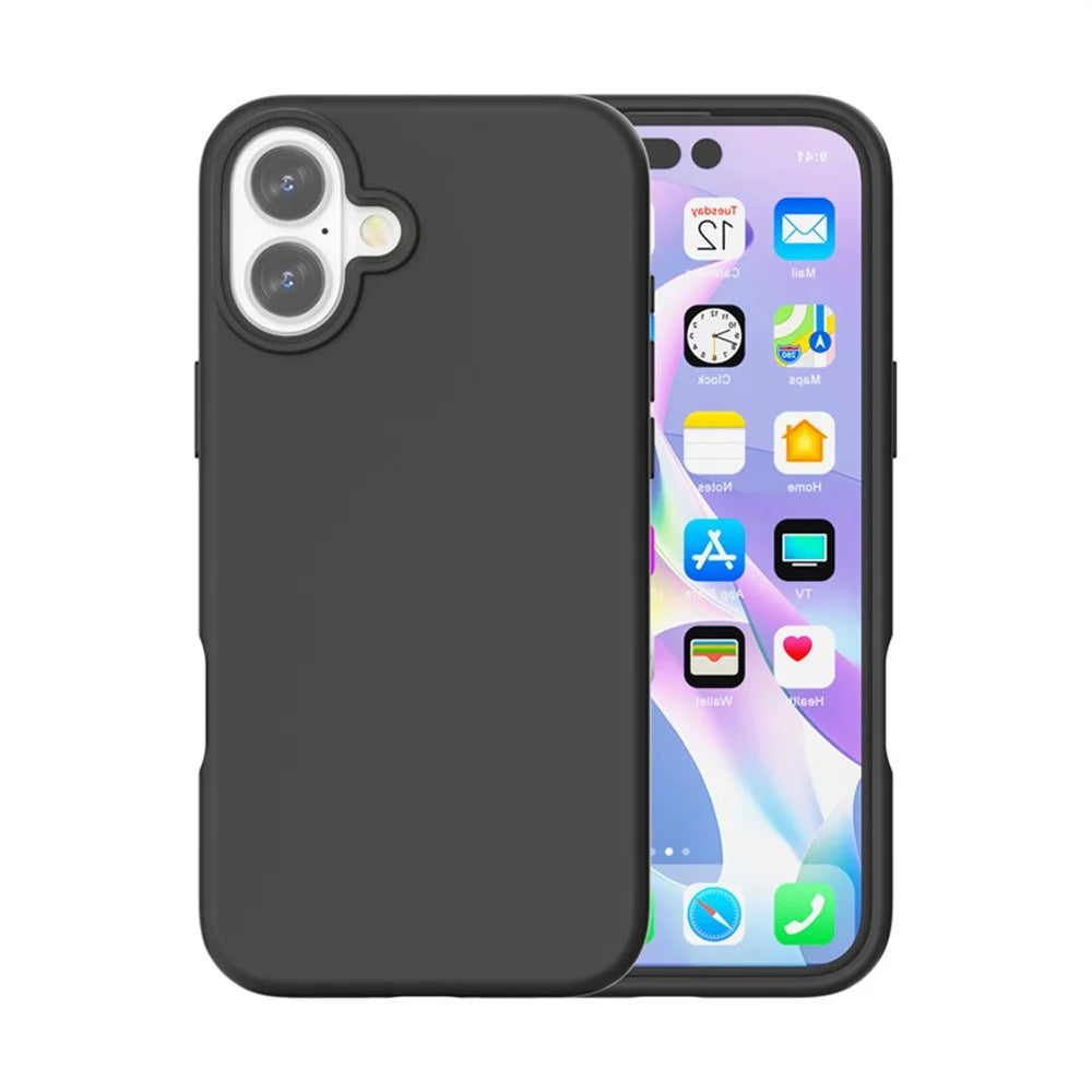 For iPhone 16 Case TPU + PC Matte Translucent Phone Back Cover - Black - 2