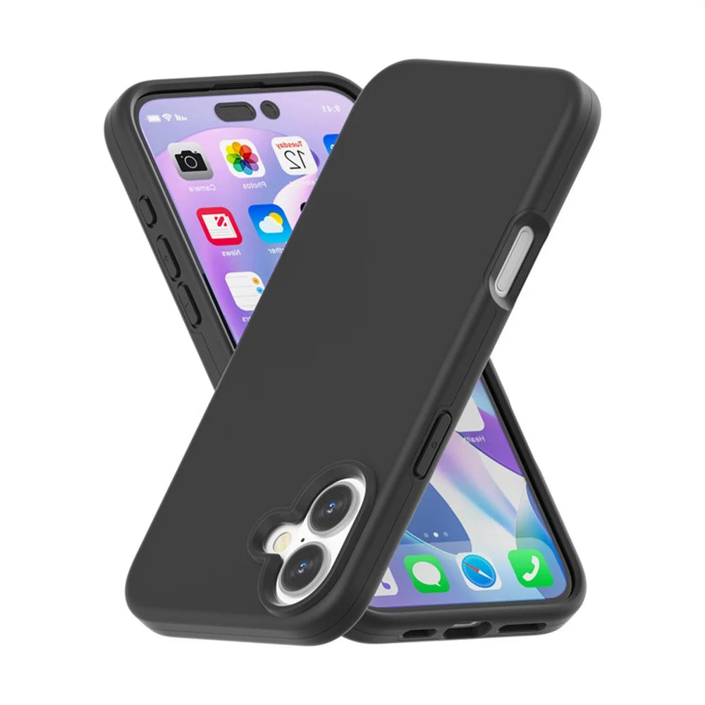 For iPhone 16 Case TPU + PC Matte Translucent Phone Back Cover - Black - 4