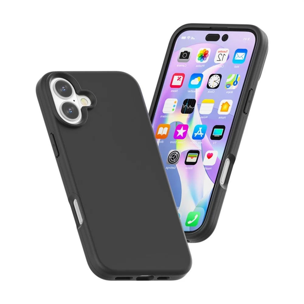 For iPhone 16 Plus Case TPU + PC Matte Translucent Phone Back Cover - Black - 3