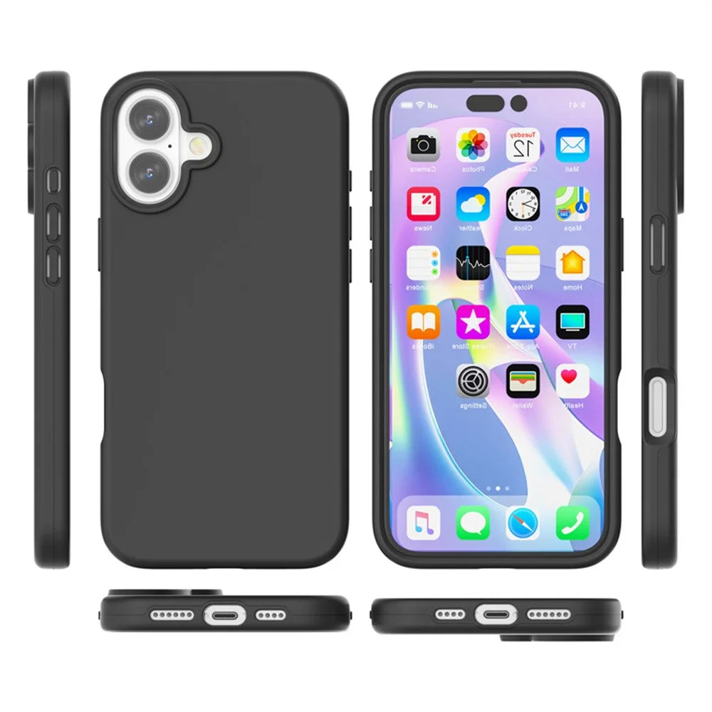 For iPhone 16 Plus Case TPU + PC Matte Translucent Phone Back Cover - Black - 7
