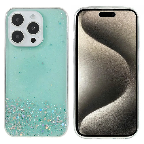 For iPhone 16 Pro Case Starry Sky Sparkle Epoxy Anti-Drop TPU Phone Cover - Green - 1